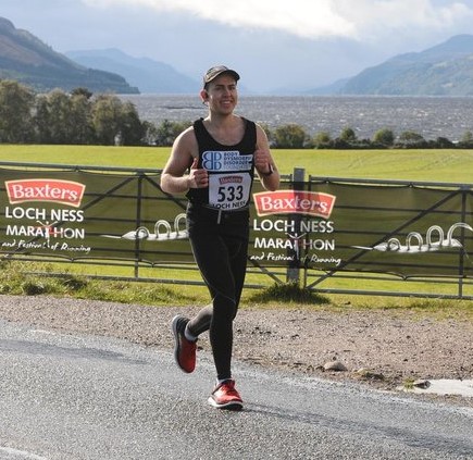 Well done Fraser running the Loch Ness Marathon for us!